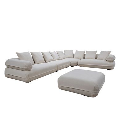 Avril Fabric Sectional Corner Sofa w/ Ottoman - White