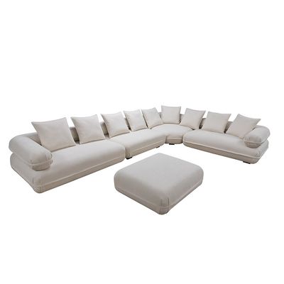 Avril Fabric Sectional Corner Sofa w/ Ottoman - White