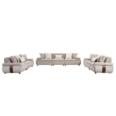 Valira 4+3+3 Seater Fabric Sofa Set- Beige