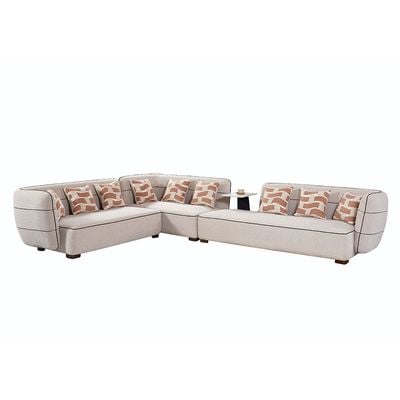 Mikhail Fabric Sectional Corner Sofa W/ Table - Beige