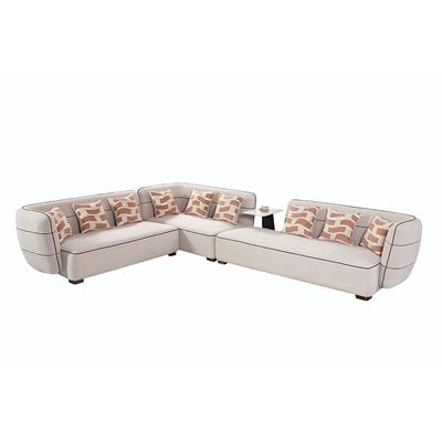 Mikhail Fabric Sectional Corner Sofa W/ Table - Beige