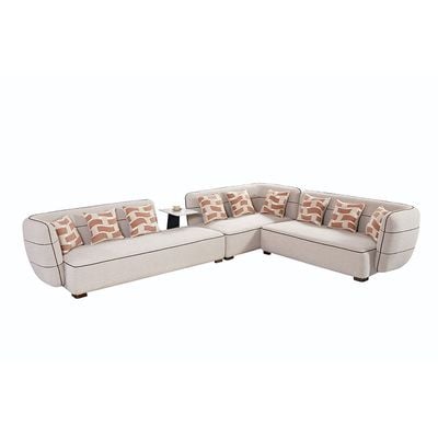 Mikhail Fabric Sectional Corner Sofa W/ Table - Beige