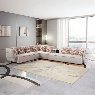 Mikhail 7-Seater Sectional Fabric Corner Sofa with Table - Beige - With 2-Year Warranty