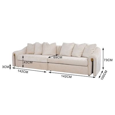 Belosie 4-Seater Fabric Sofa - Beige - With 2-Year Warranty 