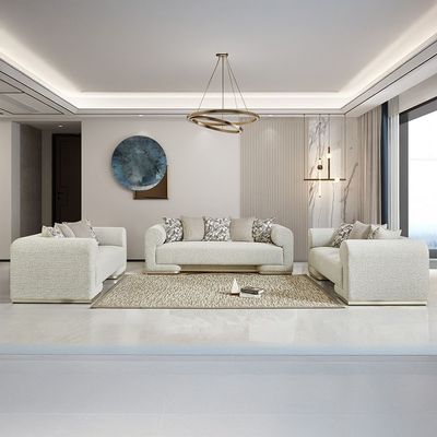Moldova 3 Seater Fabric Sofa - Grey/Champagne Silver