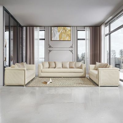 Ungheni 2 Seater Fabric Sofa - Beige/Champagne Silver