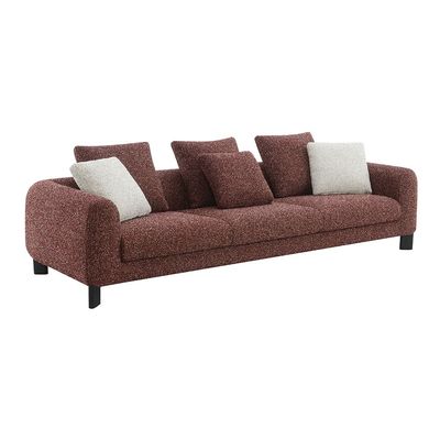Twill Fabric 3 Seater Sofa With 3 Pillows - Red