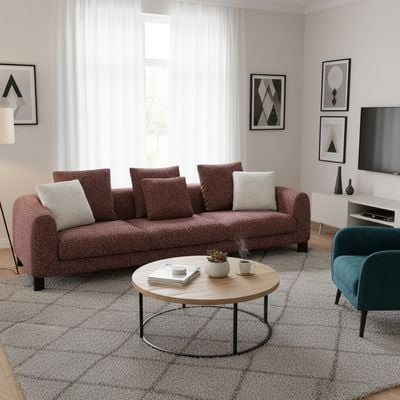 Twill Fabric 3 Seater Sofa With 3 Pillows - Red