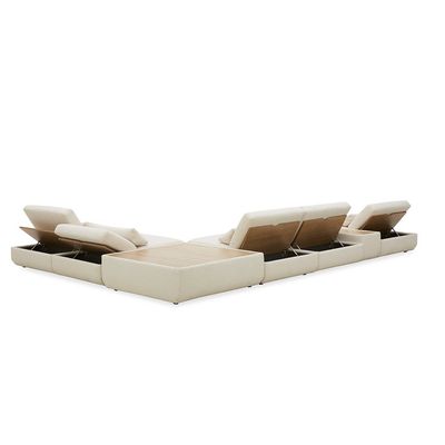 Spring Sectional Fabric Corner Sofa With Side Coffee Table And Storage - Summer Beige