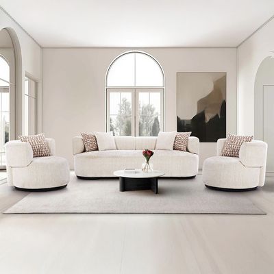 Leeds 3+1+1 Seater Fabric Sofa Set - Light Ivory
