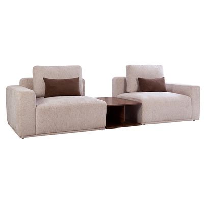 Wrenna 5 Seater Sofa Set in Fabric with Table - Beige/Brown