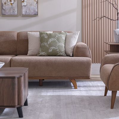 Elora 3 Seater Fabric Sofa -Brown/Beige