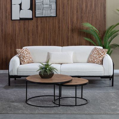 Oslo 3 Seater Fabric  Sofa - Beige/Black