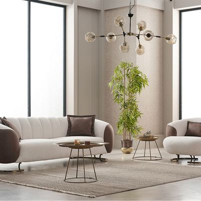 Palmera 3 Seater Fabric Sofa - Beige/ Brown