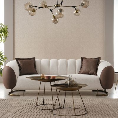 Palmera 3 Seater Fabric Sofa - Beige/ Brown