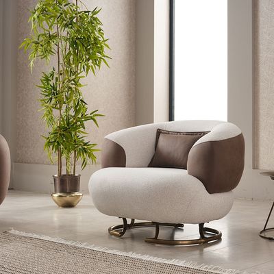 Palmera 1 Seater Fabric Sofa -Beige/ Brown