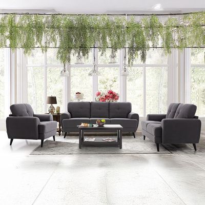 Lina 6-Seater Fabric Sofa Set - Grey - With 2-Year Warranty