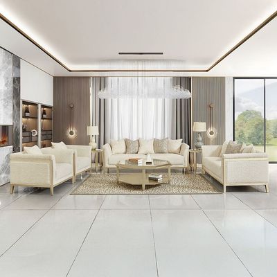 Azalea 3+2+1 Seater Fabric Sofa Set - Beige/Champagne Gold