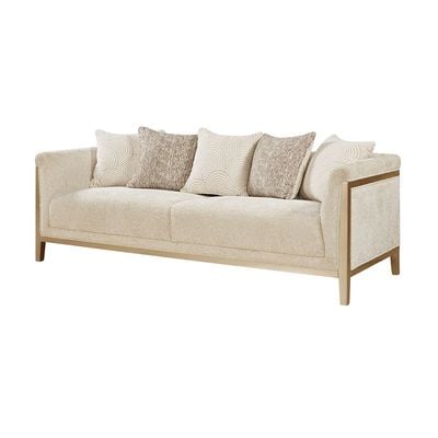 Azalea 3 Seater Fabric Sofa - Beige/Champagne Gold