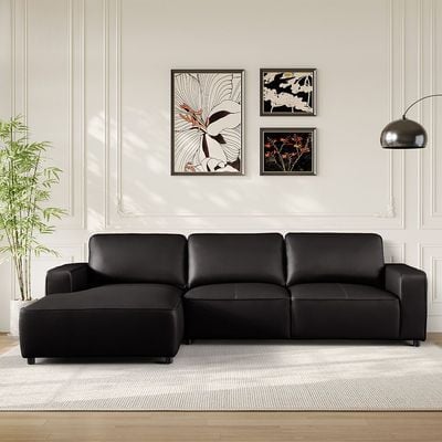 Tokishi Corner Full Leather Sofa - Black