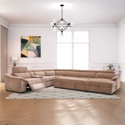 Icon Sectional Corner Fabric  Sofa W/ Wireless Charger - Mocha