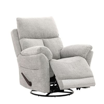 Ezmir Manual Fabric Recliner W/ Glider + Swivel - Silver