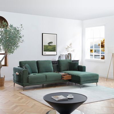 Urvi Fabric Right Corner Sofa - Green