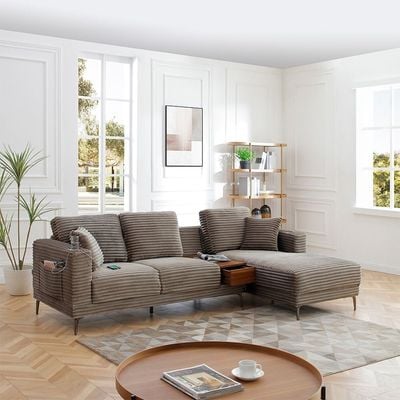 Urvi Fabric Right Corner Sofa - L.Grey
