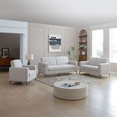Theodora 3+2+1 Fabric Sofa Set W/ Side Pocket & USB Port-L.Grey