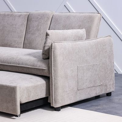 Thiero Fabric Pull-Out Sofa Bed with Drop Down Table + 2 Cup Holders -Taupe