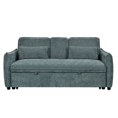 Thiero Fabric Pull-Out Sofa Bed with Drop Down Table + 2 Cup Holders -Teal