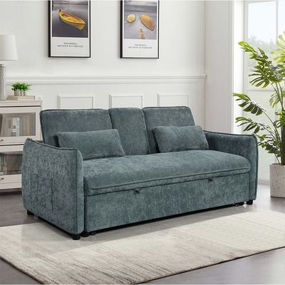 Thiero Fabric Pull-Out Sofa Bed with Drop Down Table + 2 Cup Holders -Teal