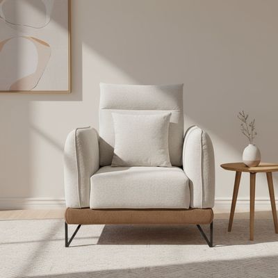 Mallorca 1 Seater Fabric Sofa - Light Grey/Brown