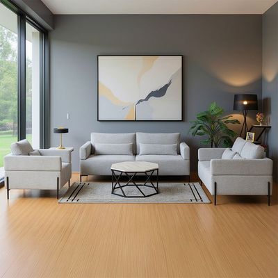 Cordoba 3+2+1 Seater Fabric Sofa Set- Light Grey