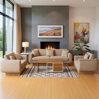 Mauna 3+2+1 Seater Fabric Sofa Set- Light Brown