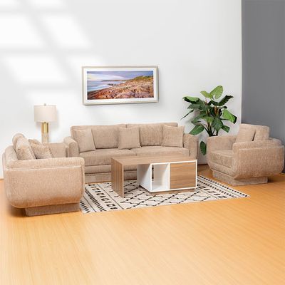 Mauna 3 Seater Fabric Sofa - Light Brown