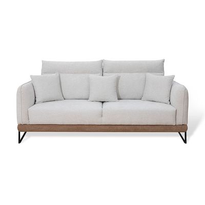 Mallorca 3 Seater Fabric Sofa - Light Grey/Brown