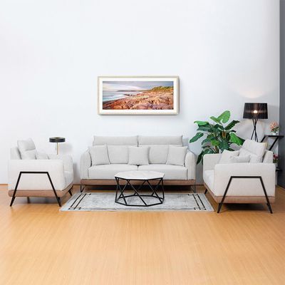 Mallorca 3 Seater Fabric Sofa - Light Grey/Brown