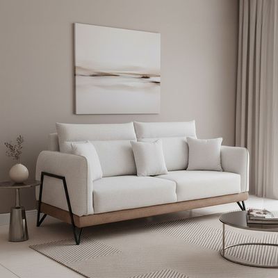 Mallorca 3 Seater Fabric Sofa - Light Grey/Brown