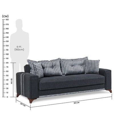 Krist 3 Seater Fabric Sofa - Dark Grey