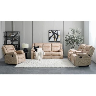 Aegon 6-Seater Push Back Recliner Set - Beige - With 2-Year Warranty