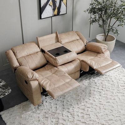 Aegon 6-Seater Push Back Recliner Set - Beige - With 2-Year Warranty