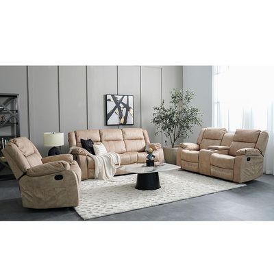 Aegon 6-Seater Push Back Recliner Set - Beige - With 2-Year Warranty