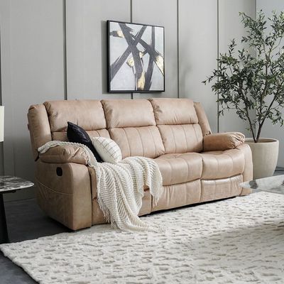 Aegon 6-Seater Push Back Recliner Set - Beige - With 2-Year Warranty