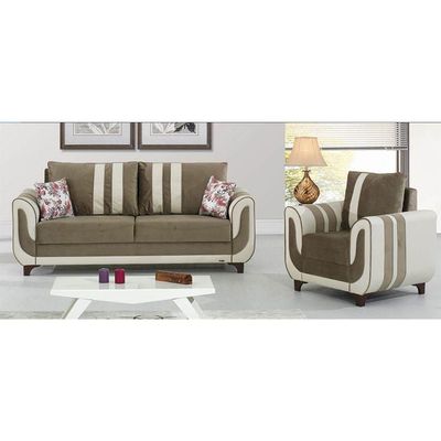 Damian Three Seater Fabric Sofa - Beige/Brown