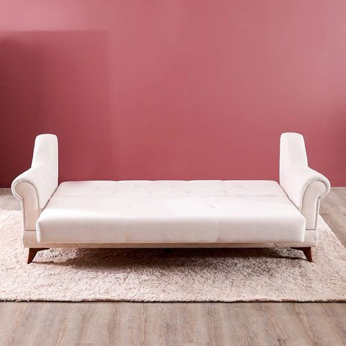 بيرلا - أريكة 3 مقاعد قماش - كريمي
