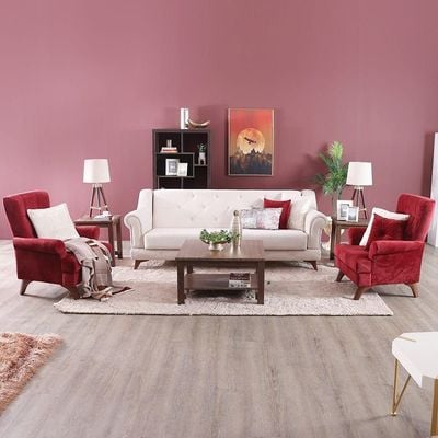 Perla Fabric Sofa Set - Red/Cream