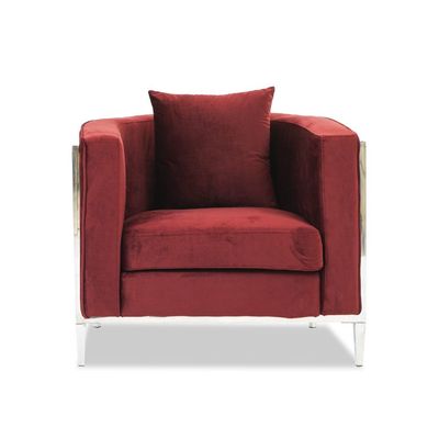 Veronica Single Seater Fabric Sofa - Red/Silver