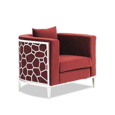 Veronica Single Seater Fabric Sofa - Red/Silver