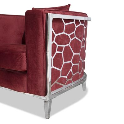 Veronica Single Seater Fabric Sofa - Red/Silver